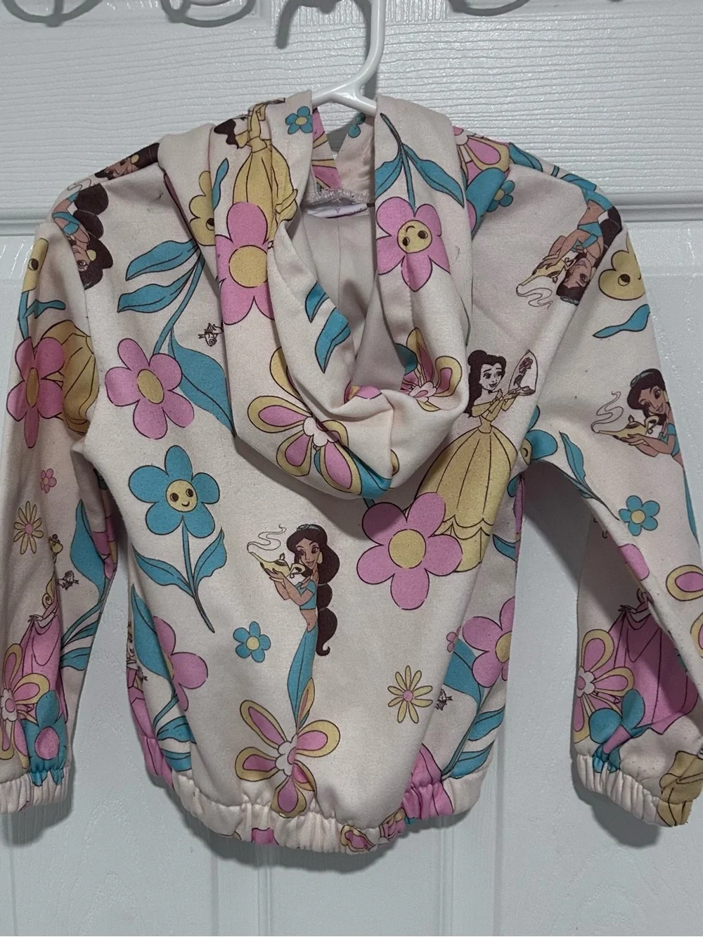 Disney Girls Floral 'Princess' Character Jacket Pink, Blue & Yellow w Hood Sz 4